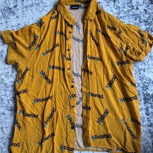 Vintage Polaroid Print Button Up Yellow Shirt